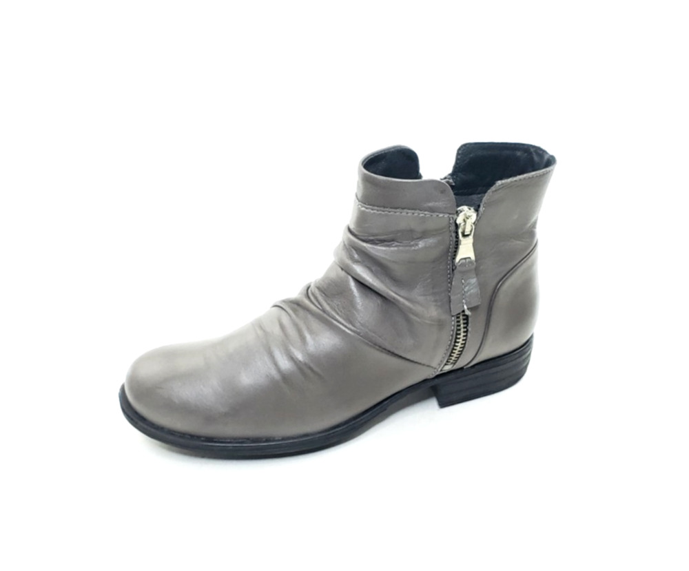 Miz Mooz Lucy Womens Ankle Boots Ruched Side Zip Gray Leather Size 6